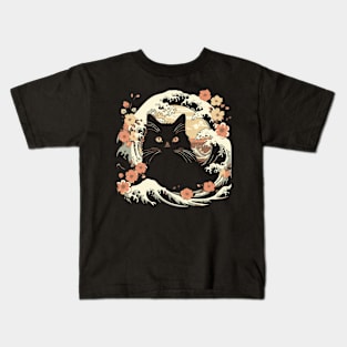 cat kanagawa silhouette Kids T-Shirt